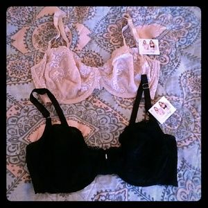 NWT 2 sexy balconette bras 38DD, black and nude